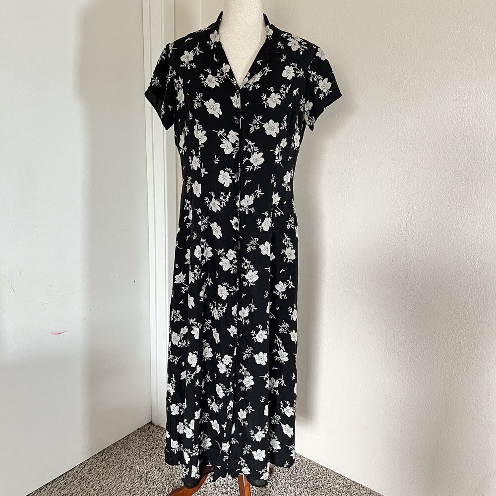 Vintage Y2K Ralph Lauren Silk Dress Luxury Style Foral Maxi Button Front